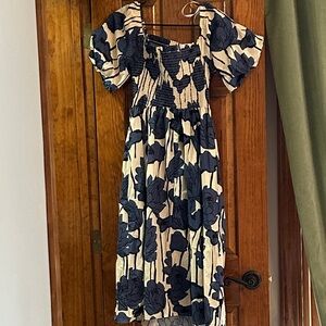 Floral Midi Dress in Blue and Cream